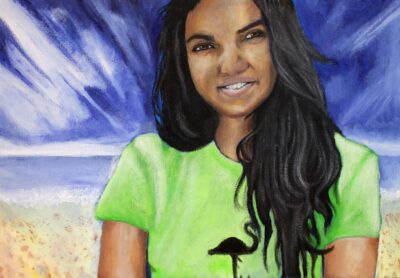 Acrylic on canvas by Nithya Ranasinghe, Year 10, The Knox School Student artwork of a self portrait