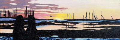Oil on wood by Claudia Siric, Year 11, The Knox School Student artwork of a sunset