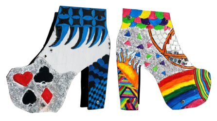 Mixed media on board by Sahana Sughesh, Year 7, The Knox School Student artwork of shoes