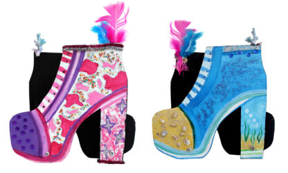 Mixed media on board by Sienna Embrey, Year 7, The Knox School Student artwork of shoes