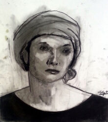 Charcoal on paper by Holly Heron, Year 10, Woodleigh School Student artwork of a portrait in charcoal