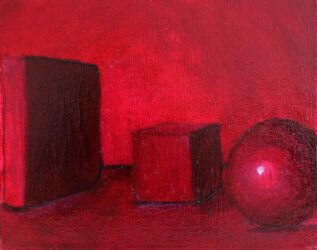 Oil on canvas by Eloise Dillon, Year 8, Woodleigh School Student artwork of a still life in red