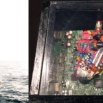 Student artwork of a heat sculpture and print of a young man in the ocean