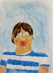 Mixed media on paper by Raphael Barton, Class 5, Ghilgai Steiner School Student artwork of a self portrait