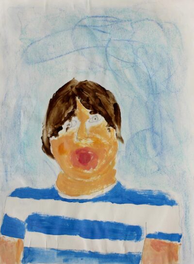 Mixed media on paper by Raphael Barton, Class 5, Ghilgai Steiner School Student artwork of a self portrait
