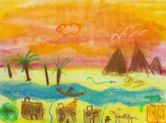 Pastel on paper by Kalden Smitka, Class 3, Ghilgai Steiner School Student artwork of Ancient Egypt