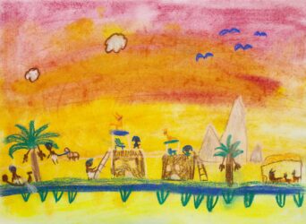 Pastel on paper by Lake Van Haren, Class 2, Ghilgai Steiner School Student artwork of Ancient Egypt