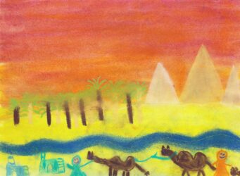 Pastel on paper by Mathilde Haines, Class 2, Ghilgai Steiner School Student artwork of Ancient Egypt
