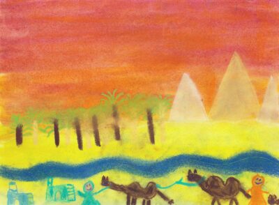 Pastel on paper by Mathilde Haines, Class 2, Ghilgai Steiner School Student artwork of Ancient Egypt