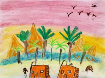 Pastel on paper by Evie Sgargetta, Class 2, Ghilgai Steiner School Student artwork of Ancient Egypt