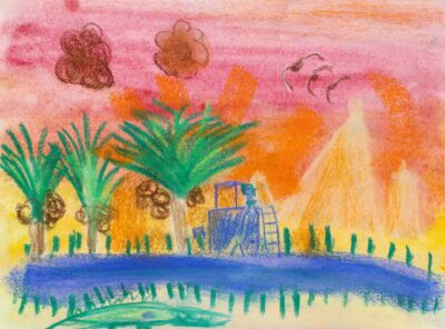 Pastel on paper by Viiolet Bielicki, Class 2, Ghilgai Steiner School Student artwork of Ancient Egypt