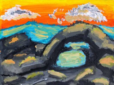 Acrylic paint on canvas by Georgie Bennett, Year 5, Penleigh and Essendon Grammar School Student artwork of a grotto