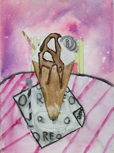 Watercolor paint and fine liner on canvas by Aurora Ngew, Year 4, Penleigh and Essendon Grammar School Student artwork of ice cream