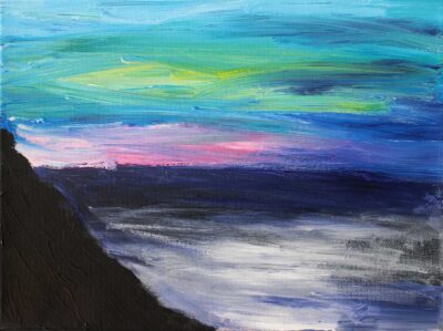 Acrylic on canvas by Evelyn Thomas, Year 5, Penleigh and Essendon Grammar School Student artwork of a seascape
