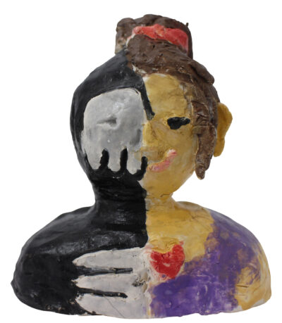 Clay and paint by Rose Huynh-Smith, Year 5, Penleigh and Essendon Grammar School Student artwork of a ceramic bust