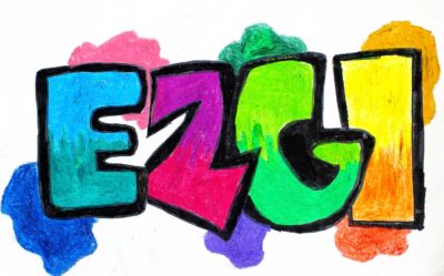 Oil pastel on paper by Ezgi Ulker, Year 6, Sirius College Student artwork of a graffiti name