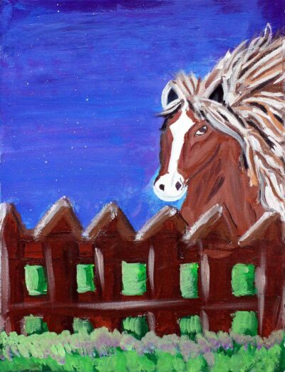 Acrylic on canvas by Nadhira Shaik Abdul Kader, Year 6, Sirius College Student artwork of a horse