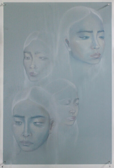 Mixed media by Allison Duong, Year 12, St Catherine’s School Student artwork of a portrait with echoes