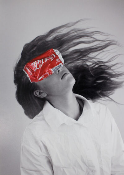 Digital photographic print by Mia Scillio, Year 10, St Catherine’s School Student artwork of a portrait with a Coke can