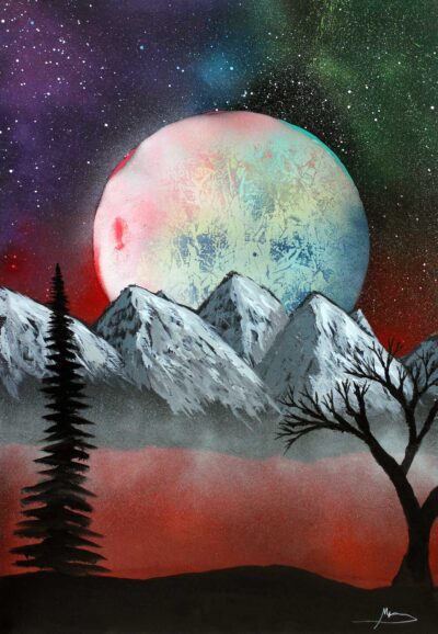 Acrylic on canvas by Myles Fraser, Year 11, The Knox School Student artwork of a moonscape