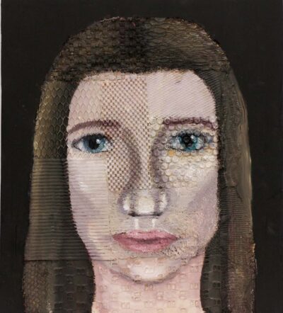 Mixed media on canvas by Lauren Sparrow, Year 11, The Knox School Student artwork of a self portrait