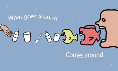 Digital print on paper by Aleisha Cormick, Year 7, The Knox School Student artwork of plastic in the food chain