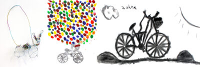 Paint, pencil and charcoal on paper, and wire construction by Zahra Arthur, Year 3, Balcombe Grammar School Student artwork of a bike
