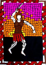 Student artwork of a mosaic Centurian