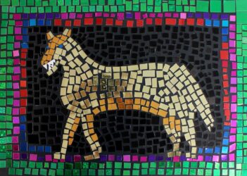 Student artwork of a mosaic dog