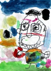 Mixed media on paper by Taj Carver, Prep, Balcombe Grammar School Student artwork of a creature