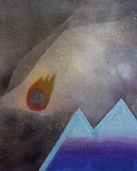 Spray paint and acrylic on Canvas by Courtney Skene, Year 10, Balcombe Grammar School Student artwork of a meteorite