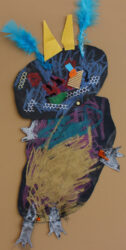 Mixed media collage by Kai Gilbert, Prep, Balcombe Grammar School Student artwork of a monster