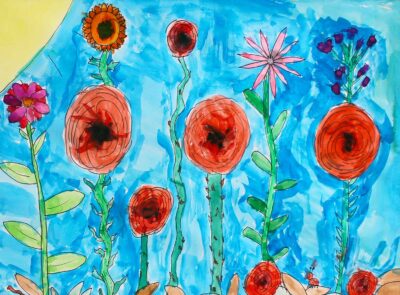 Acrylic on paper by Oliver Bassily, Year 4, Carey Baptist Grammar School Student artwork of flowers