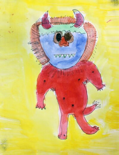 Watercolour on paper by Sasha Cote, Year 2, Carey Baptist Grammar School Student artwork of a monster