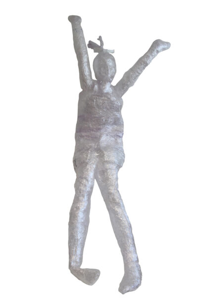 Cling Wrap and Adhesive Tape, a collaborative work by Year 8 students from Ivanhoe Girls’ Grammar School Student artwork of a clingfilm sculpture