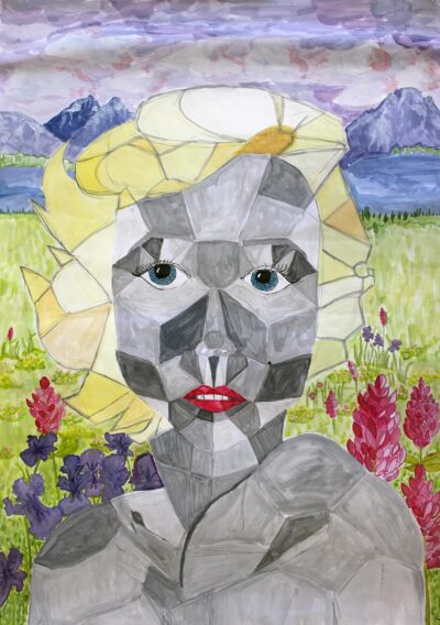 Acrylic on Paper by Isabel Delves, Year 9, Ivanhoe Girls’ Grammar School Student artwork portrait of Marilyn Monroe