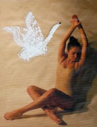 Photography and collage by Briony Ewing, Year 11, Kilvington Grammar School Student artwork of a dancer with swan