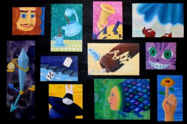 Acrylic on canvas by Natzumi Ito, Year 12, Kilvington Grammar School Student artwork of Alice in Wonderland