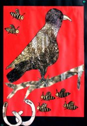 Drawing and collage on paper by Wietske Anema, Year 6, Melbourne Montessori School Student artwork of a bird