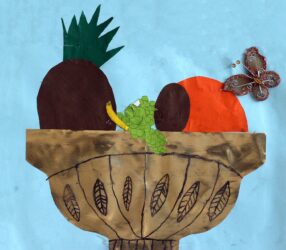 Mixed media on paper by Max Krista, Year 3, Melbourne Montessori School Student artwork of a fruit bowl