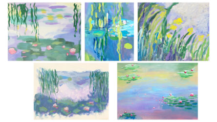 Acrylic paint with overlay, a collaborative work by Claire Smart, Amelia Wood, Kaiwen Tang, Emma Bannister, Rebecca Jackson and Francesca Buffon, Year 9 and Year 10, Ruyton Girl’s School Student artwork inspired by Monet