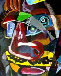 Acrylic on canvas board, a collaborative work by Year 7 students from Ruyton Girls’ School Student artwork of a portrait