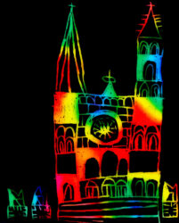 Scratchback film by Clara Chen, Year 2, Ruyton Girl’s School Student artwork of buildings