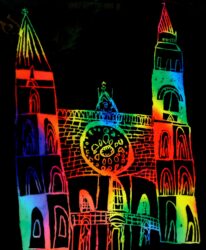 Scratchback film by Grace Liu, Year 2, Ruyton Girl’s School Student artwork of buildings