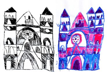 Foam print and paint by Stacey Damanakis, Year 2, Ruyton Girl’s School Student artwork of buildings