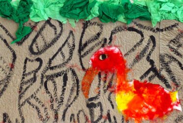 Mixed media collage on paper by Angela Lin, Year 6, Ruyton Girl’s School Student artwork of a felt bird