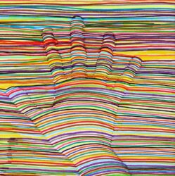 Fibre tipped pen on paper by Gizem Gulter Duru, Year 9, Sirius College Student artwork of a hand with coloured stripes