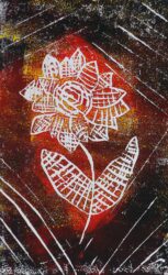 Lino cut print by Sarah Idris, Year 7, Sirius College Student artwork of a flower