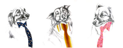 Pencil and patterned paper by Rachel Raggatt, Year 12, Beaconhills College Student artwork of dogs wearing ties