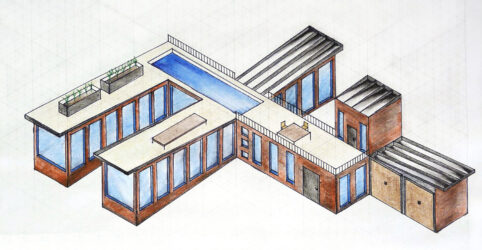 Mixed media on paper by Samuel Stafford, Year 11, Caulfield Grammar School Student artwork of an architectural cube
